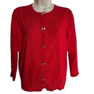 Spense Vibrant Red Cardigan with Bow Accents ~ perfect for the Holidays~ size PL